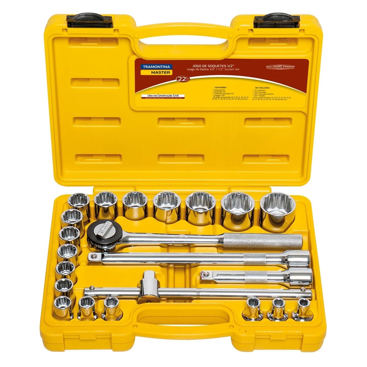 Soquete estriado Jogo 1/2 22pc Tramontin 43600/022