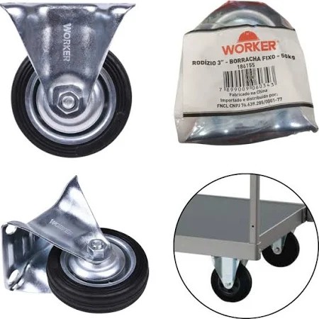 Rodizio Fixo C/placa 3" Worker 50kg - 186155