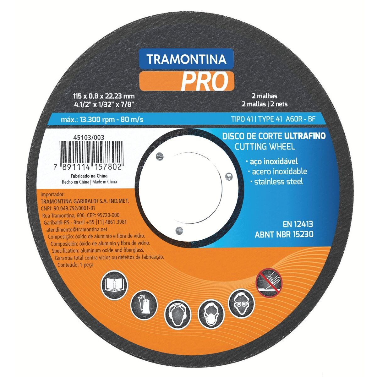 Disco Corte Tramontina Inox 115mm X 0,8mm 45103003
