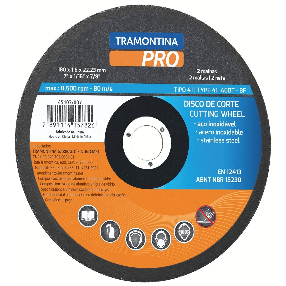 Disco Corte Tramontina Inox 180mm X 1,6mm 45103007
