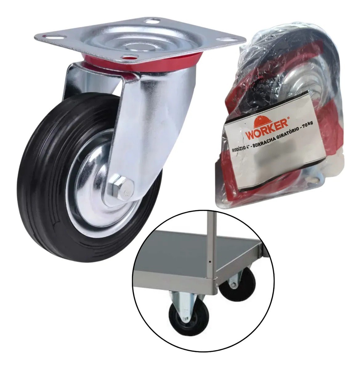 Rodizio Giratorio C/placa 4" Pu Worker 361194 300kg